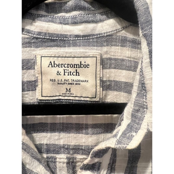 Abercrombie Fitch Women's Striped Button Up Shirt Blue White Cotton Size M - Picture 3 of 6